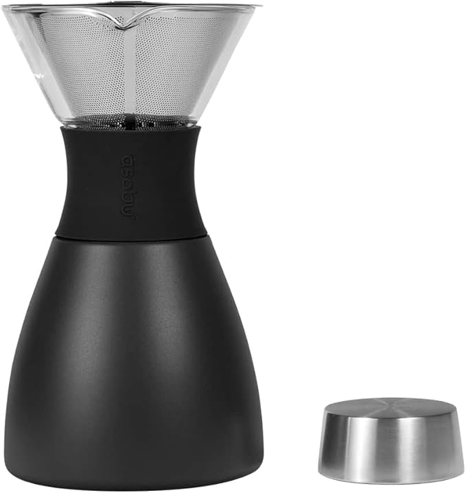 asobu Black Insulated Pour Over Coffee Maker (32 oz.) Double-Wall Vacuum, Stainless-Steel Filter, Stays Hot Up to 12 Hours (Black)