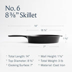 Field Company 8.38-Inch Cast Iron Skillet – Pre-Seasoned Frying Pan for Searing, Baking & Everyday Cooking, Lighter & Easy to Handle, Smooth, Made in USA (No.6, 1–2 Servings)