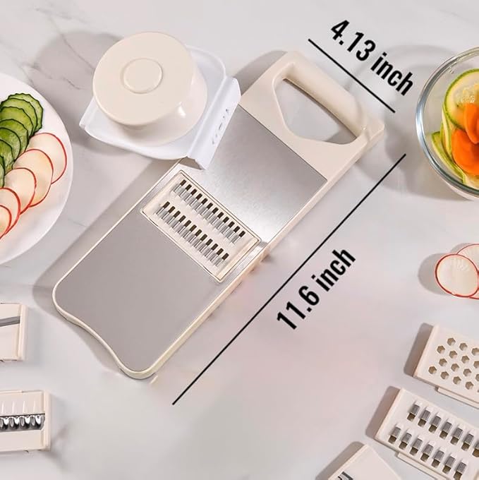 6-Blade Mandoline Slicer with Slide-On Hand Guard - Vegetable Slicer, Potato/Onion/Garlic Slicer, Kitchen Grater(Multi-Color) (Beige, 6-in-1)