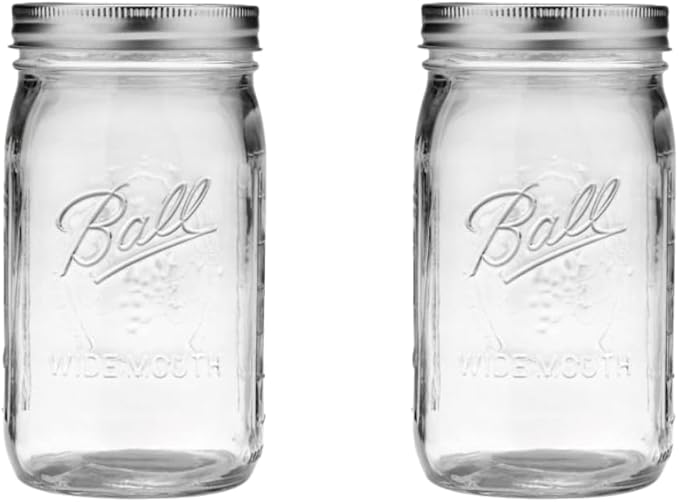 Ball Wide Mouth Glass Mason Jars with Lids and Bands, Used for Canning, Pickling, Juice, Jam, Jelly, Quart Size 32 Ounce (Pack of 2)