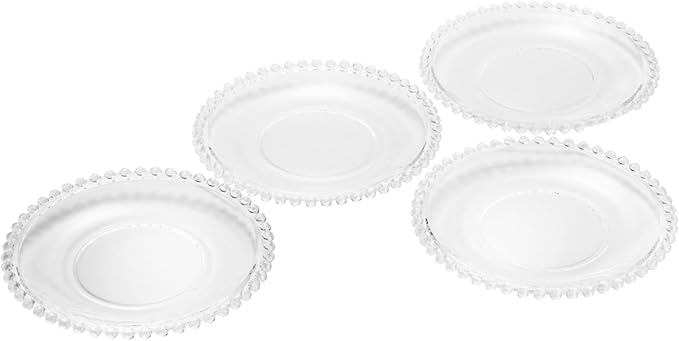 WOLFF - Set of 4 Pearl Beaded Crystal Dessert Plates - Salad, Appetizer or Starter Plate, Dinner Accessories, Decorative Dish, Crystal Kitchen Accessories - Luxury Dinnerware - Clear 8"
