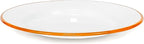 Red Co. Set of 4 Enamelware Metal Classic 10" Round Dinner Plate, Solid White/Orange Rim