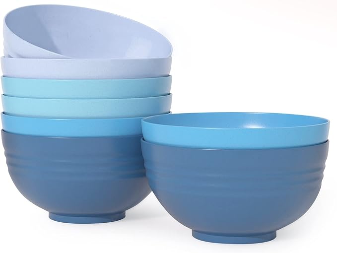 Homestockplus 【Set of 8】 Unbreakable Large Bowls,34 Oz Ramen Bowls BPA-Free Eco-Friendly Soup Bowl Set for Cereal, Salad, Soup, Ramen,Grains,Oatmeal Apply to Kitchen, Dishwasher & Microwave Safe