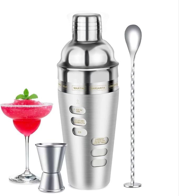 Cocktail Shaker Martini Shaker Set with Recipe, 24 oz Martini Shaker Drink Shaker Drink Mixer Stainless Steel Cocktail Shaker Set Bartender Kit