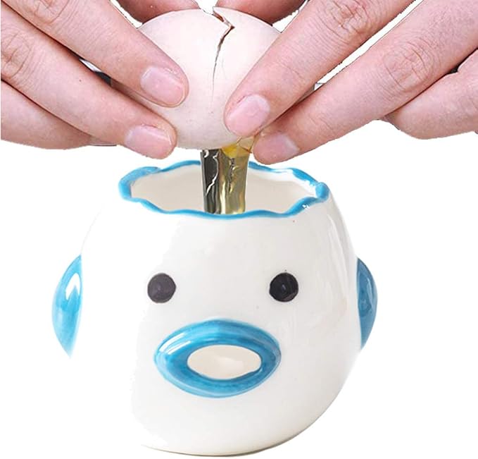 ZOSTLAND Egg Yolk Separator, HQ Creative Ceramics Cute Little Chicken Egg Yolk White, Funny Style Simple Automatic Separation Baking Assistant Tool (Upgrade Blue Chick)