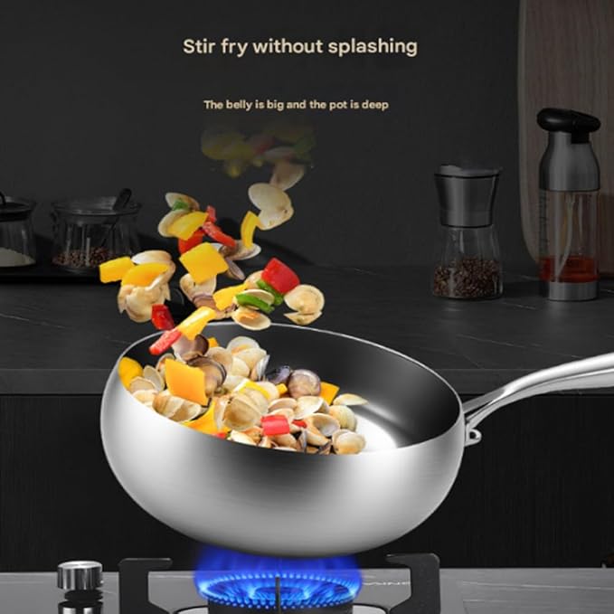 Titanium Hammered Pan with Lid, Thickened Multi-Layer Stock Pot, Titanium Wok Pan, Scratch-Resistant Non Stick Titanium Frying Pans, Even Heating for Cooking,11.02in/lid