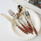 20-Piece Silverware Set Service for 4 with Two Rivets, Vintage Flatware Set, Stainless Steel Cutlery Set with Wood Grain Bakelite Handle,Dishwasher Safe, Light Brown Color