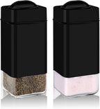 Black Salt and Pepper Shakers by Aelga, Glass Salt Shaker Set with Adjustable Pour Holes, Ideal for Black Pepper, Kosher and Himalayan