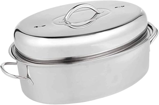 16in Fish Poacher Cooking Pot with Lid Portable Handle Multiuse Baking Tray for Seafood And Eggs, B