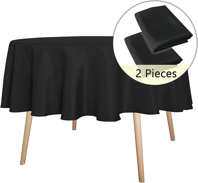 sancua 2 Pack Round Tablecloth 60 Inch Black, Stain and Wrinkle Resistant Table Cloth - Washable Polyester Table Cover for Dining Tables, Buffet Parties and Camping