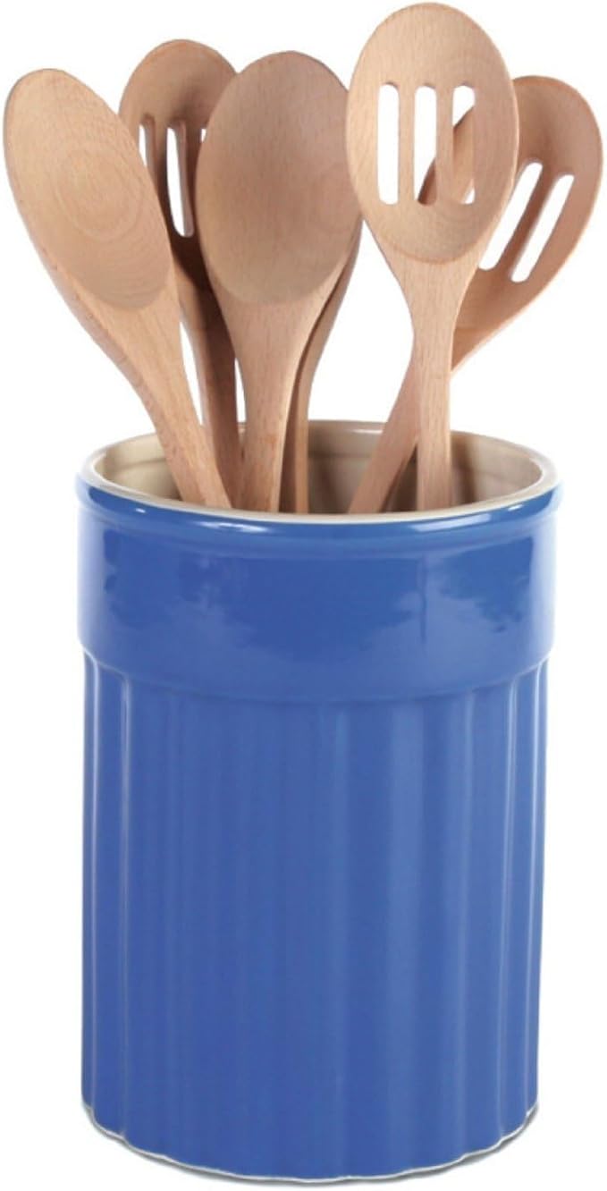 Omniware Simsbury Tool Jug, Simply Blue - Rustic Stoneware Utensil Holder, Farmhouse Kitchen Decor, Large Countertop Utensil Storage Crock, Dishwasher Safe, Vintage-Inspired Organizer for Spatula