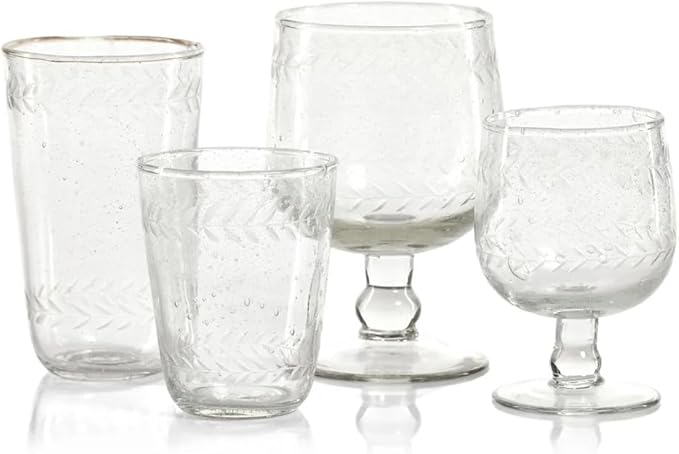 Zodax Tuscan Handmade Etched Glass - Set of 4 (Wine S/4)