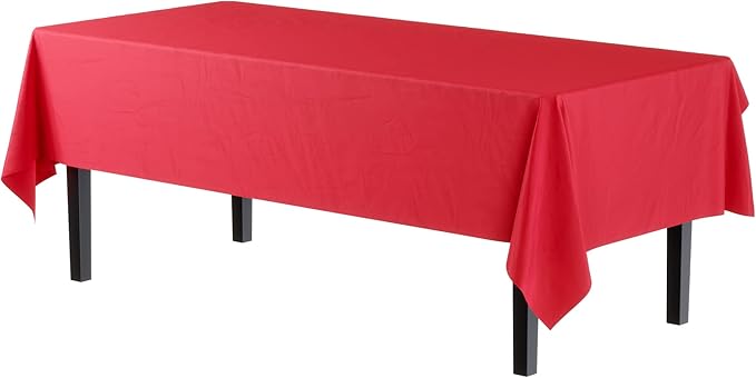 Party Solids 12-Pack Premium Plastic Tablecloth 54in. x 108in. Rectangle Table Cover - Red