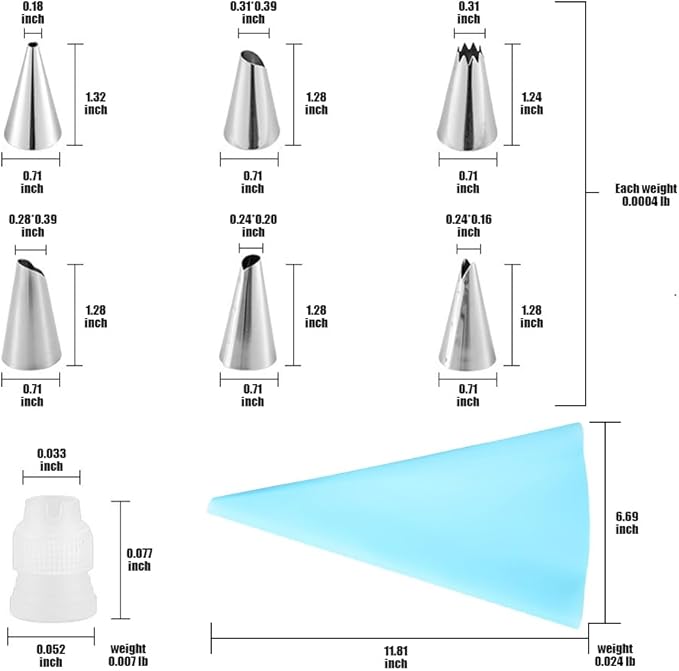 8 Pieces Piping Bags and Tips Set 6 Icing Tips Icing Piping Nozzles Set Frosting Bags Ties Cupcake Decorating Kit Cupcake Pastry Tool