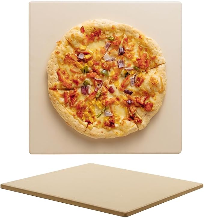 Pizza Stone for Oven and Grill, Heavy Duty Cordierite Baking Pan, Square Baking Stone for Bread, Cookie, 15x15 Inch