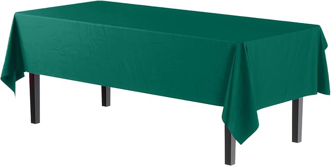 Exquisite 12-Pack Premium Plastic Tablecloth 54in. x 108in. Rectangle Table Cover - Dark Green
