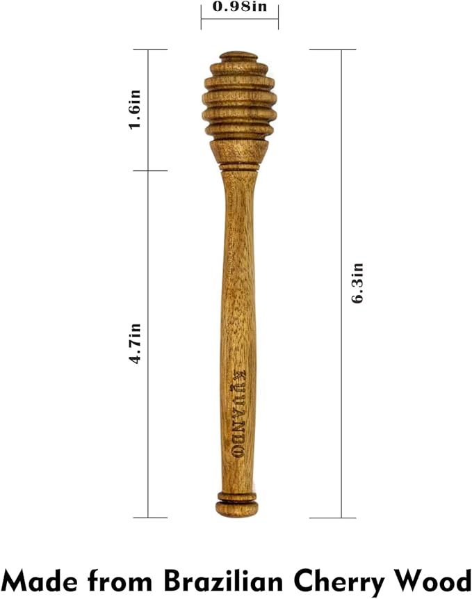 Brazilian Cherry Wood Honey Dipper - Durable & Warp-Resistant, Preserves Honey Purity, 2pcs, 6.3 Inch
