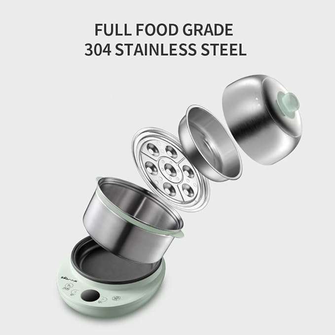 Bar Electric Small Food Steamer 2 Tier, Egg Cooker with Steaming & Frying, Stainless Steel Vegetable Steamer for Cooking, Anti-dry Burn Protection, 9.5h Preset, 360W, ZDQ-B14Y5