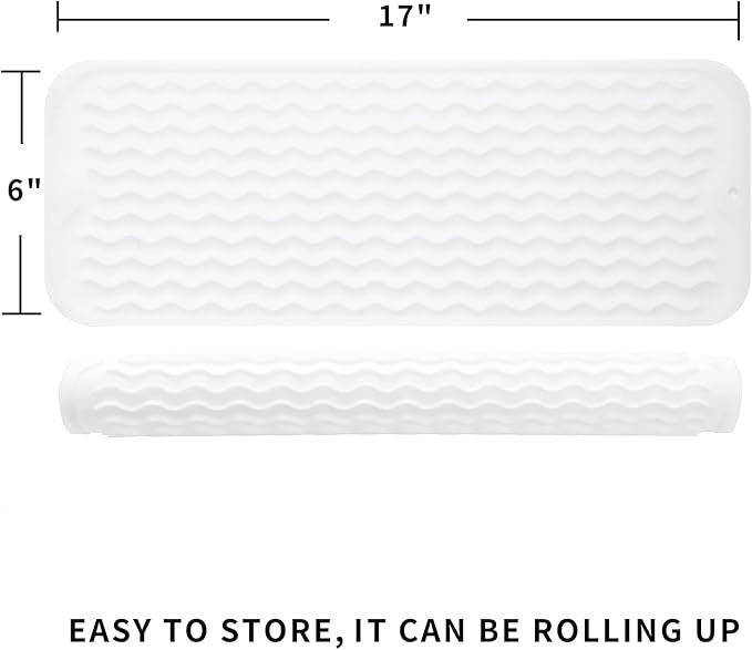 Silicone Dish Drying Mat for Multiple Usage,Easy clean,Eco-friendly,Heat-resistant Silicone Mat for Kitchen Counter,Sink,Bar,Bottle,or Cup Translucent M 17 inches x 6 inches