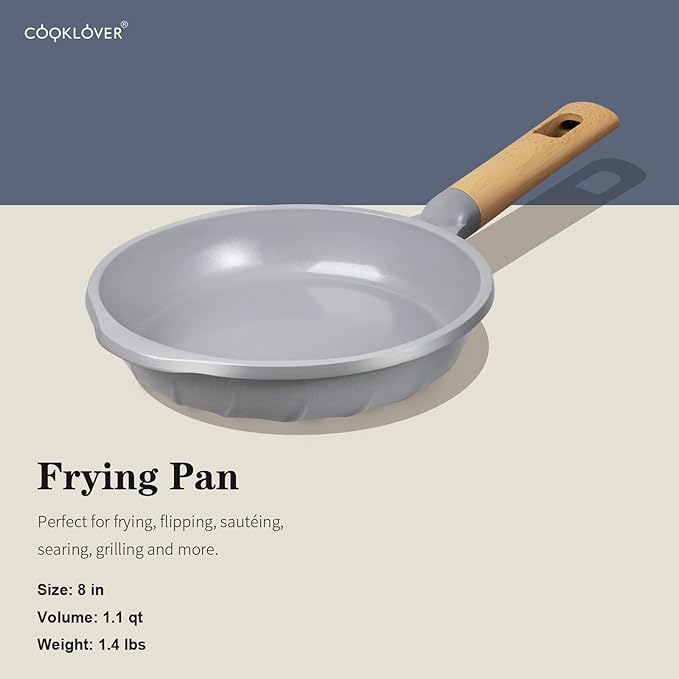 COOKLOVER Nonstick Frying Pan 100% PFOA Free Cookware Induction Skillet Stir Fry Pan (Gray, 7.9 inch)