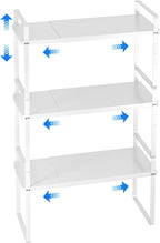 Expandable Cabinet Shelf Organizer, Stackable Kitchen Pantry Counter Storage, Adjustable Closet Cupboard Stand Rack Risers Spice Organization, 80LBS Heavy Duty, White 3 Pack