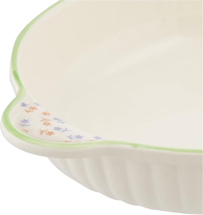 Banko Ware 14085 Oven-safe, Round Au Gratin Dish, Small Flower Green Line, Diameter Approx. 8.1 inches (20.5 cm), Microwave Safe, Made in Japan