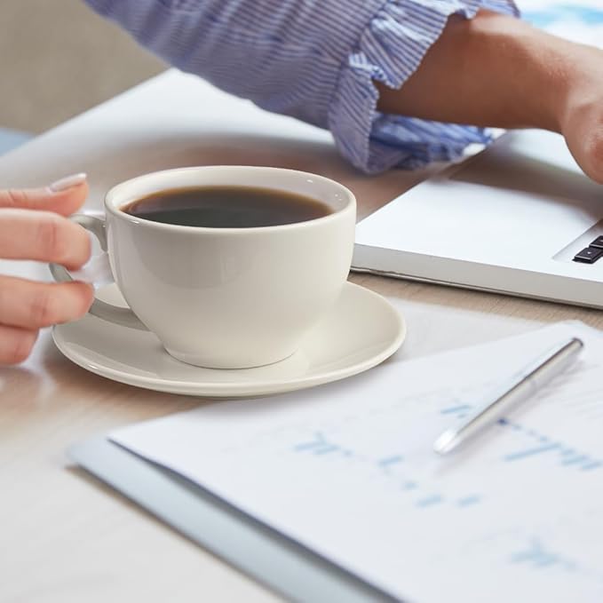 Porcelain Coffee Cup with Saucer 220ml/7.3oz for Cappuccino, Latte, and Tea, Elegant White