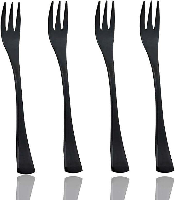 JASHII 18/10 Stainless Steel 4 Piece Mirror Polished Black Cake Fork Pie Fork Black Server Utensil Set 15.1CM