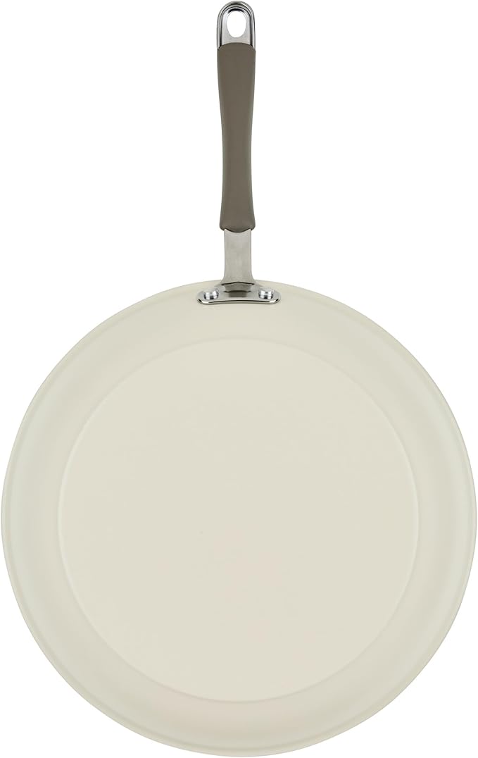 Rachael Ray Cucina Ceramic Nonstick Frying Pan/Skillet, 12.5 Inch Non Stick Open Fry Pan, Dishwasher Safe - Almond