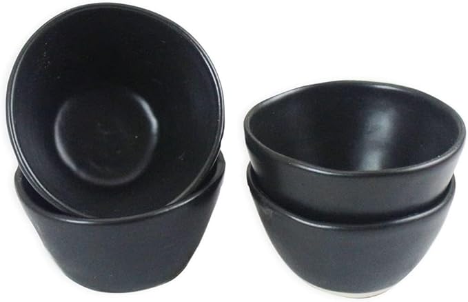 RoRo Handmade Matte Black Ceramic Conical Sauce Bowls - 3 Ounce, Set of 4, Elegant Artisan Crafted Dishes for Dips, Spices, and Condiments, Lead-Free and Cadmium-Free