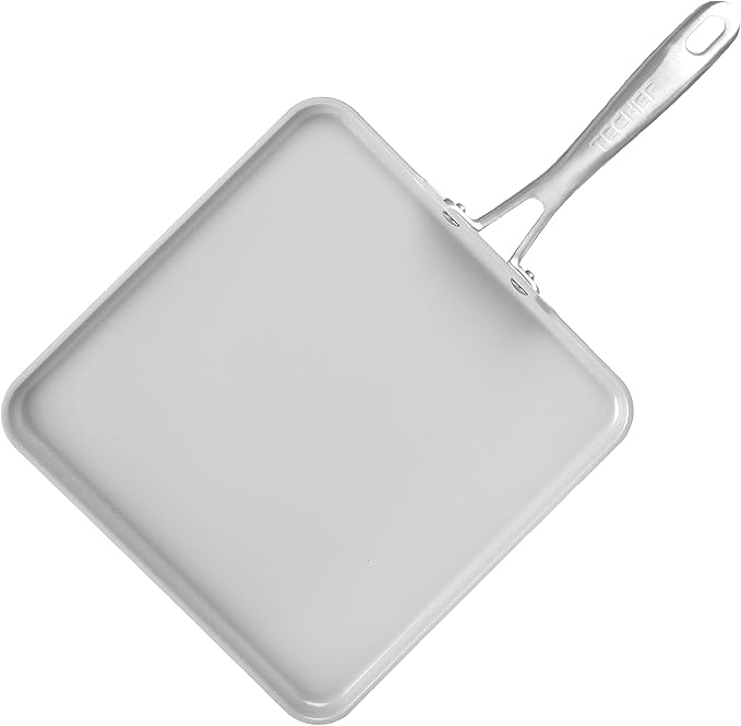TECHEF - CeraTerra Ceramic Nonstick Square Griddle Pan (PTFE and PFOA Free Ceramic Exterior & Interior), Oven & Dishwasher Safe, Made in Korea, Grey/Silver (Griddle Pan)