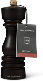 Cole & Mason London Refillable Spice Mill - Kitchen & Home Accessory - Table Black Pepper Grinder - Pepper Mill with Carbon Steel Mechanism - 7", Chocolate Wood