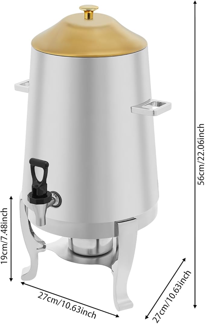 Coffee Urn with Fuel Holder 3.5 Gal/13L, Stainless Steel Beverage Dispenser Hot Drink Dispenser with Stand, Tea Water Coffee Chafer Urn for Parties Buffet Catering Commercial Home (Gold Lid)