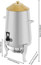 Coffee Urn with Fuel Holder 3.5 Gal/13L, Stainless Steel Beverage Dispenser Hot Drink Dispenser with Stand, Tea Water Coffee Chafer Urn for Parties Buffet Catering Commercial Home (Gold Lid)