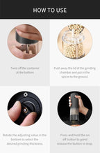 Electric Pepper Grinder or Salt Mill, Battery Operated Automatic Pepper Mill with LED Light, One-handed Operation Button Control, Adjustable Coarseness, Refillable, 70ml, Black (1 Pack)