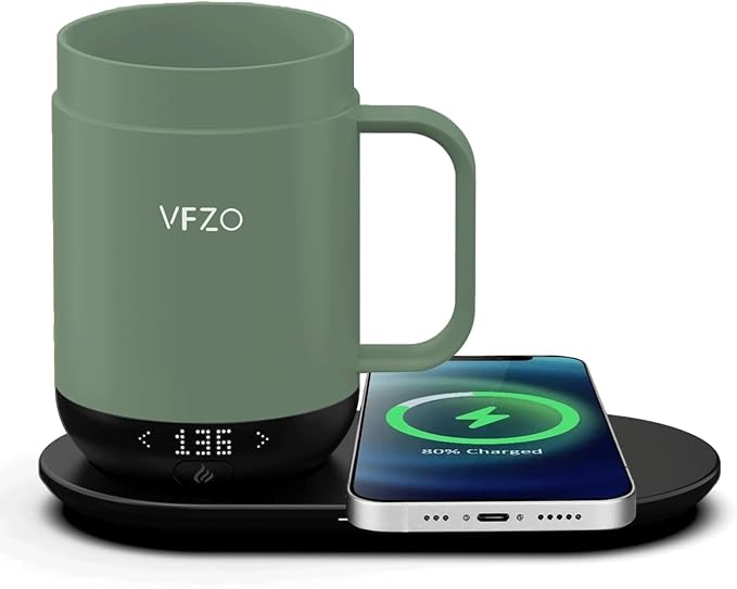 16Oz Temperature Control Smart Mug, Self Heating Coffee Mug LED Display, 180 Min Battery Life - Hot up to 149℉ Fast Wireless Charger Base Improved Design (16oz, Blue Grey)