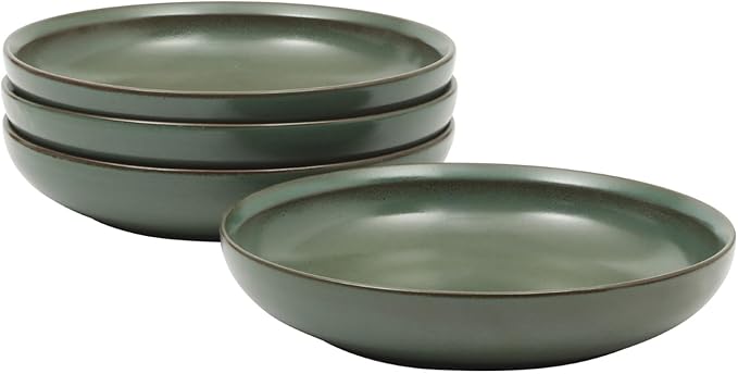 Gibson Elite Beckett 4-Piece 9 Inch Dinner Plate Bowl Set – Reactive Glaze Stoneware – Shallow Pasta Bowls – Wide-Rim Round Shape – Microwave & Dishwasher Safe - Green