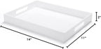 Modern Acrylic Ottoman Tray with Cutout Handles. Acrylic Serving, Organizer Decorative Tray. for Living Room, Bedroom,Bathroom and Kitchen Tabletop (White, 11x14 Inch)