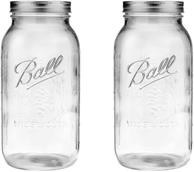 Ball Wide Mouth Glass Mason Jars with Lids and Bands, Used for Canning, Pickling, Juice, Jam, Jelly, Half Gallon Size 64 Ounce (Pack of 2)