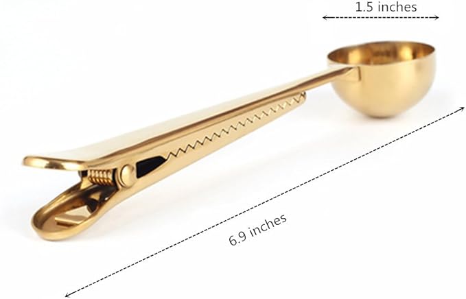 Coffee Scoop, Stainless Steel Golden Multi Function Coffee Measuring Spoon，Great Measuring Coffee, Tea，Protein Powder, Instant Drinks More - Perfect Coffee Spoon Bag Clip