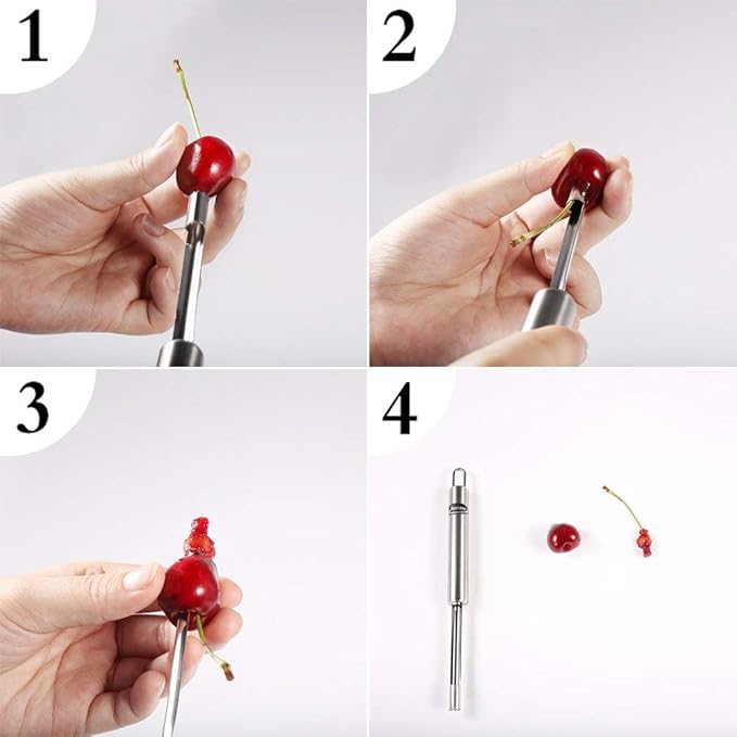 Corer and Pitter Set of 4, Multi-Function Corer and Pitter Remover Set, Stainless Steel Core Remover Tool for Apple, Pear, Cherry, Jujube, Red Dates or More with Sharp Serrated Blade