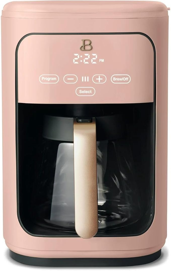 Beautiful Coffee Maker, 14-Cup, Touch Display, Programmable, 1200W, Stainless Steel, Keep Warm, 24h Timer dishwasher-safe (Rose)