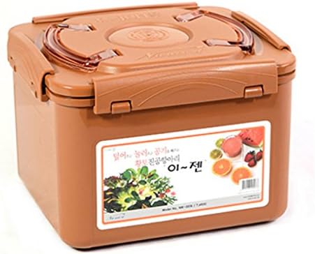 e-jen Premium Kimchi, Sauerkraut Container Probiotic Fermentation with Inner Vacuum Lid (Earthenware Brown, 1.9 gal/ 7.4L)