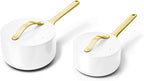 Caraway Nonstick Ceramic Sauce Pans with Lids (3 qt & 1.75 qt) - Non Toxic, PTFE & PFOA Free - Oven Safe & Compatible with All Stovetops (Gas, Electric & Induction) - White