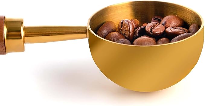 Coffee Scoop For Ground Coffee,Coffee Beans And Tea,10g Capacity-304 Stainless Steel Coffee Spoon With Nature Walnut wood Handle,Golden Yellow(With A Burlap Cord &Thickened Storage Bag)