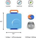 OmieBox Bento Box for Kids - Insulated Bento Lunch Box with Leak Proof Vacuum Insulated Food Jar - 3 Compartments, Two Temperature Zones (Blue Sky)