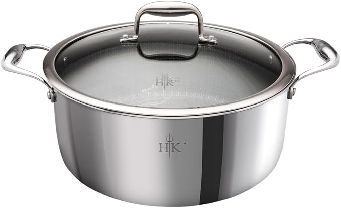 Hell's Kitchen Hybrid 7.5 Qt Pot and lid, Tri-Clad Stainless Steel and Nonstick Ceramic, PFAS Free, no PFOA, no PTFE, no Teflon, Non Toxic Cookware, Metal Utensil Safe, All Cooktops and Oven Safe