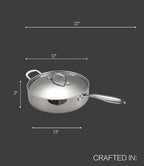 Large Saute Pan with Lid 12 inch Stainless Steel Sauté Pan (5.5 Qt) - 5-Ply Stainless Steel Deep Saute Pans- Oven Safe & Stovetop Agnostic - Non Toxic, PTFE & PFOA Free