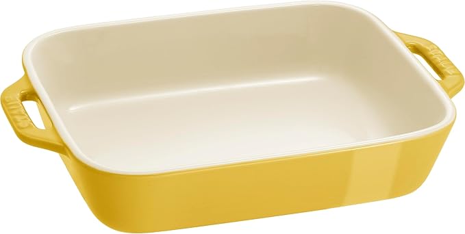 STAUB Ceramic Rectangular Baking Dish Set, Casserole Dish, 2-Piece, Citron