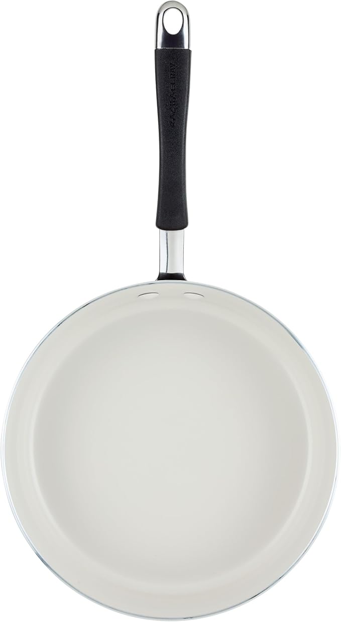 Rachael Ray Cucina Ceramic Nonstick Saute Pan with Lid, 3 Quart Non Stick Sauteuse Pan, Dishwasher Safe - Peppercorn